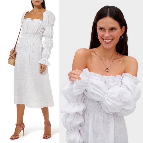 Sleeper | Dresses | Sleeper Michelin Linen Offshoulder Dress M 32 Bnwt |  Poshmark